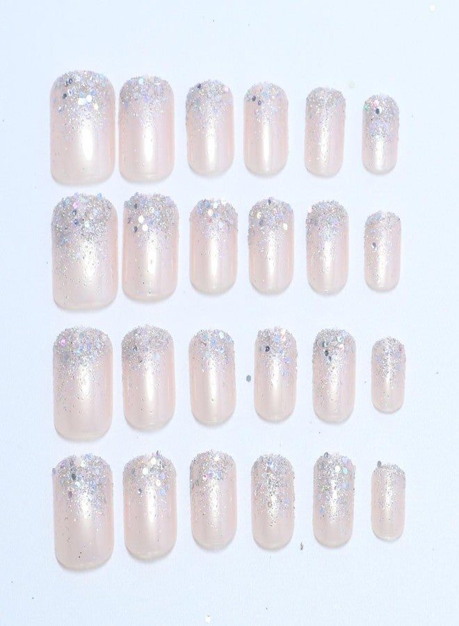 OCOUYVD Glitter Press on Nails Short Square Fake Nails Mixed Color Sparkle False Nails with Bling Designs Acrylic Nails Gloss Artificial Nails for Women Girls - Image 2